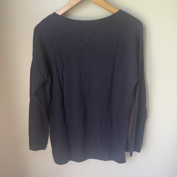 Talbots Sweater Womens Size Medium Navy Lambs Wool Blend Pullover Joyful‎ - Picture 5 of 5